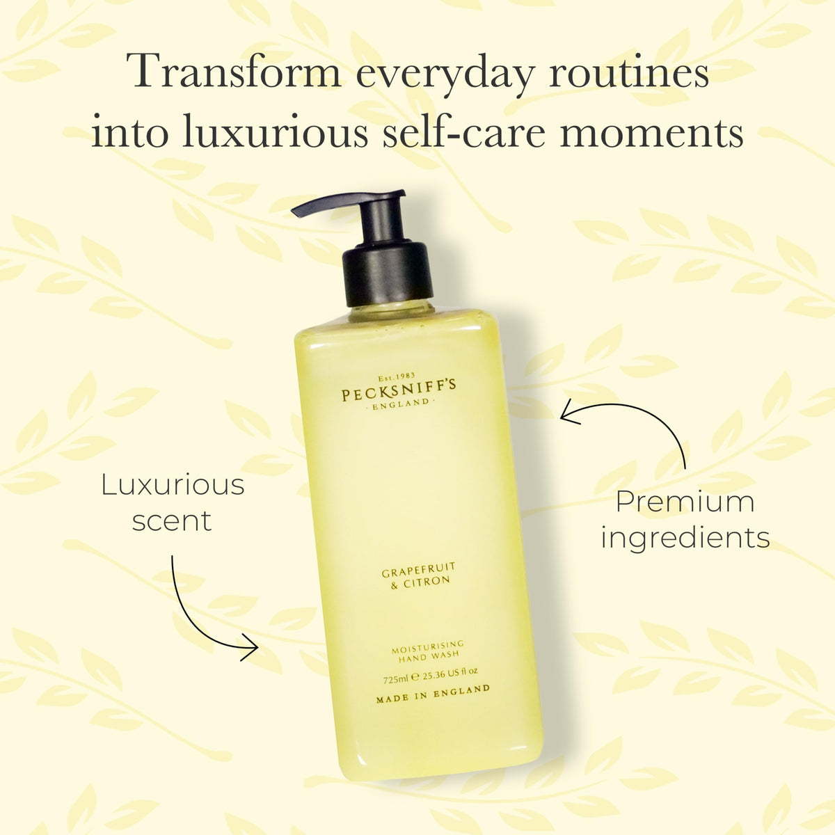 Pecksniff's label close-up highlighting grapefruit and citron scent and premium look