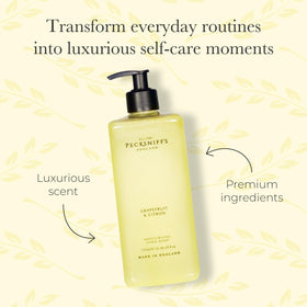 Pecksniff's label close-up highlighting grapefruit and citron scent and premium look