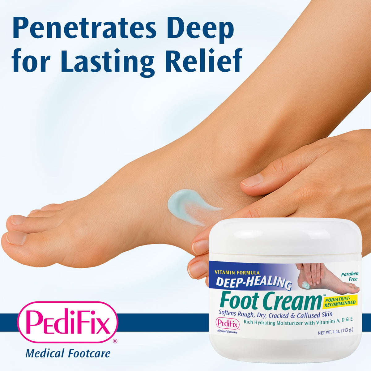 PediFix cream being scooped from jar to depict easy application