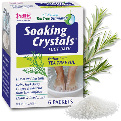 Pedifix front packaging showing six single-use foot soak packets for quick relief