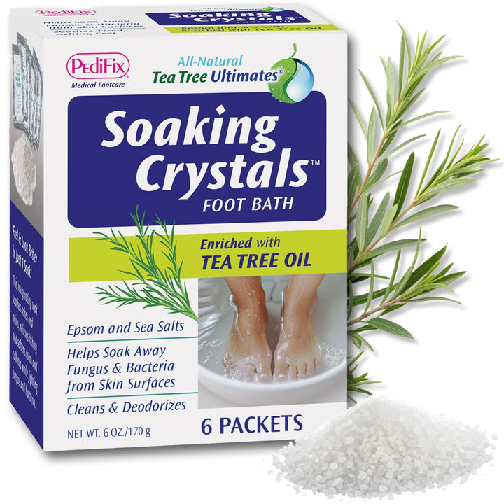 Pedifix front packaging showing six single-use foot soak packets for quick relief