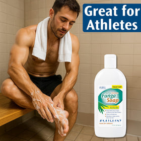 Pedifix FungaSoap in bathroom setting promoting daily hygiene routine
