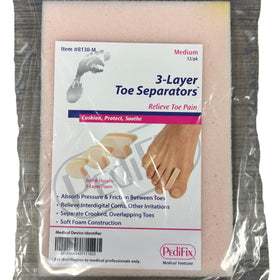 Pedifix separators placed between toes inside shoe demonstrating reduced friction and comfort