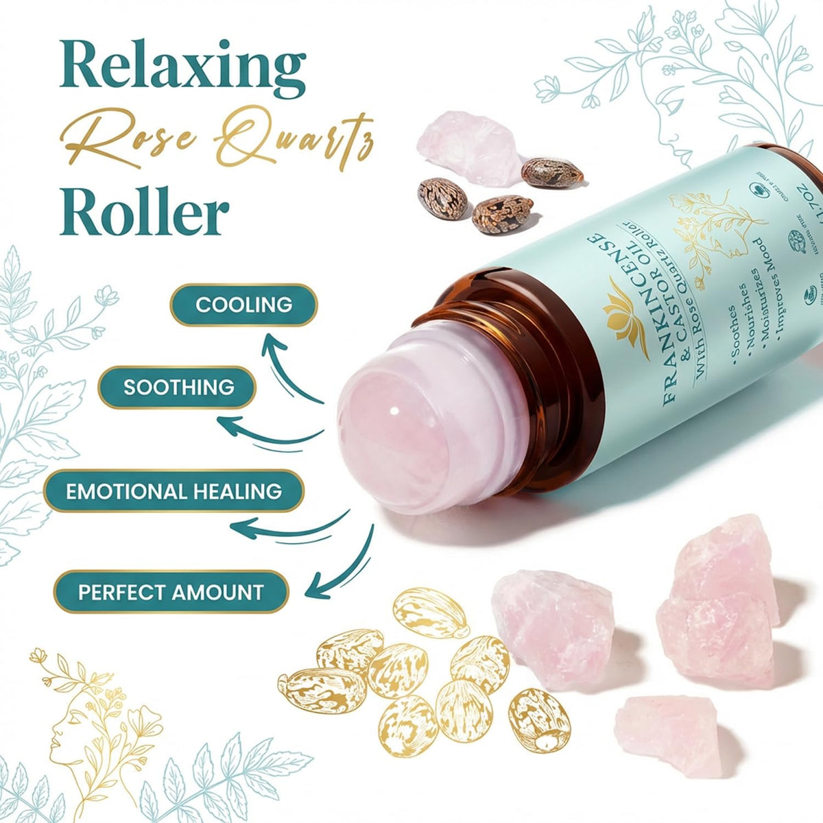 Peehss rose quartz roller closeup highlighting smooth applicator