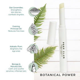 Peep Club LidStick with ingredients display highlighting coconut oil and chamomile benefits