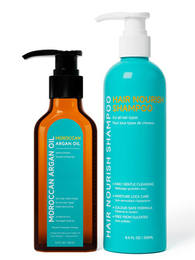 pekinly front packaging showing the argan oil set and nourishing benefits