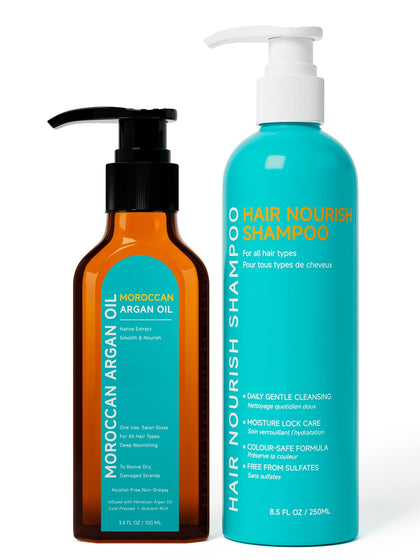 pekinly front packaging showing the argan oil set and nourishing benefits