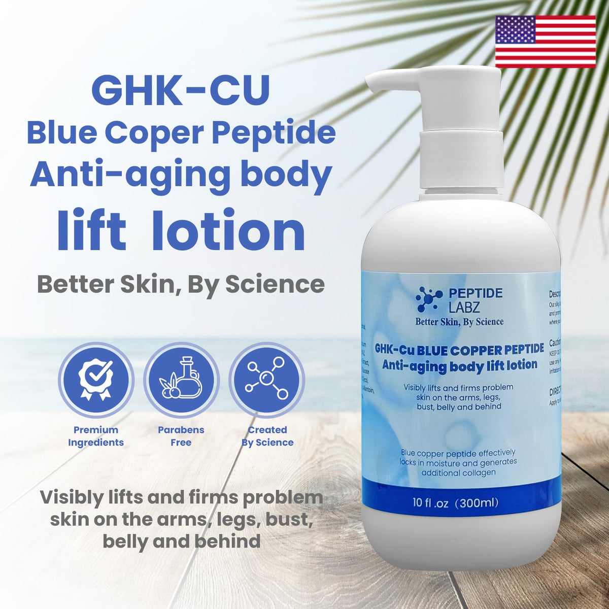 PeptideLabz ingredients label with key actives for visible skin support