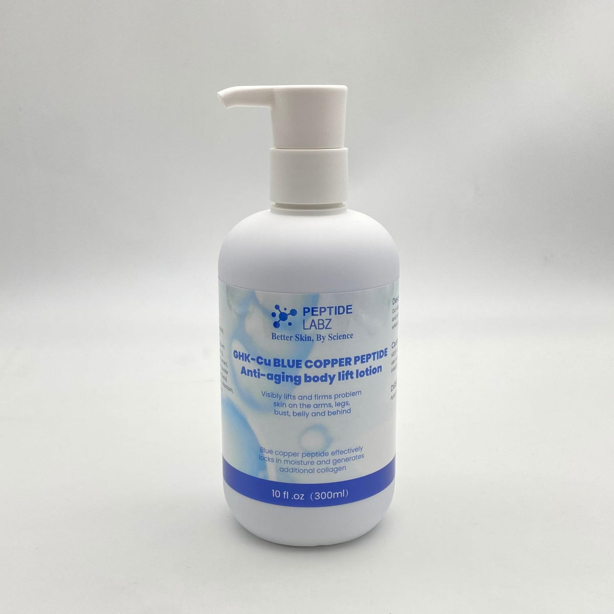 PeptideLabz bottle next to hand showing 10 fl oz size and travel convenience