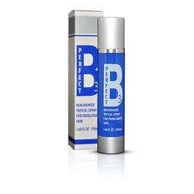 Perfect B3 on bathroom vanity beside cleanser showing routine integration