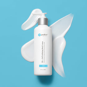 Perfect Image applying lotion to back of legs showing full-body coverage advantage