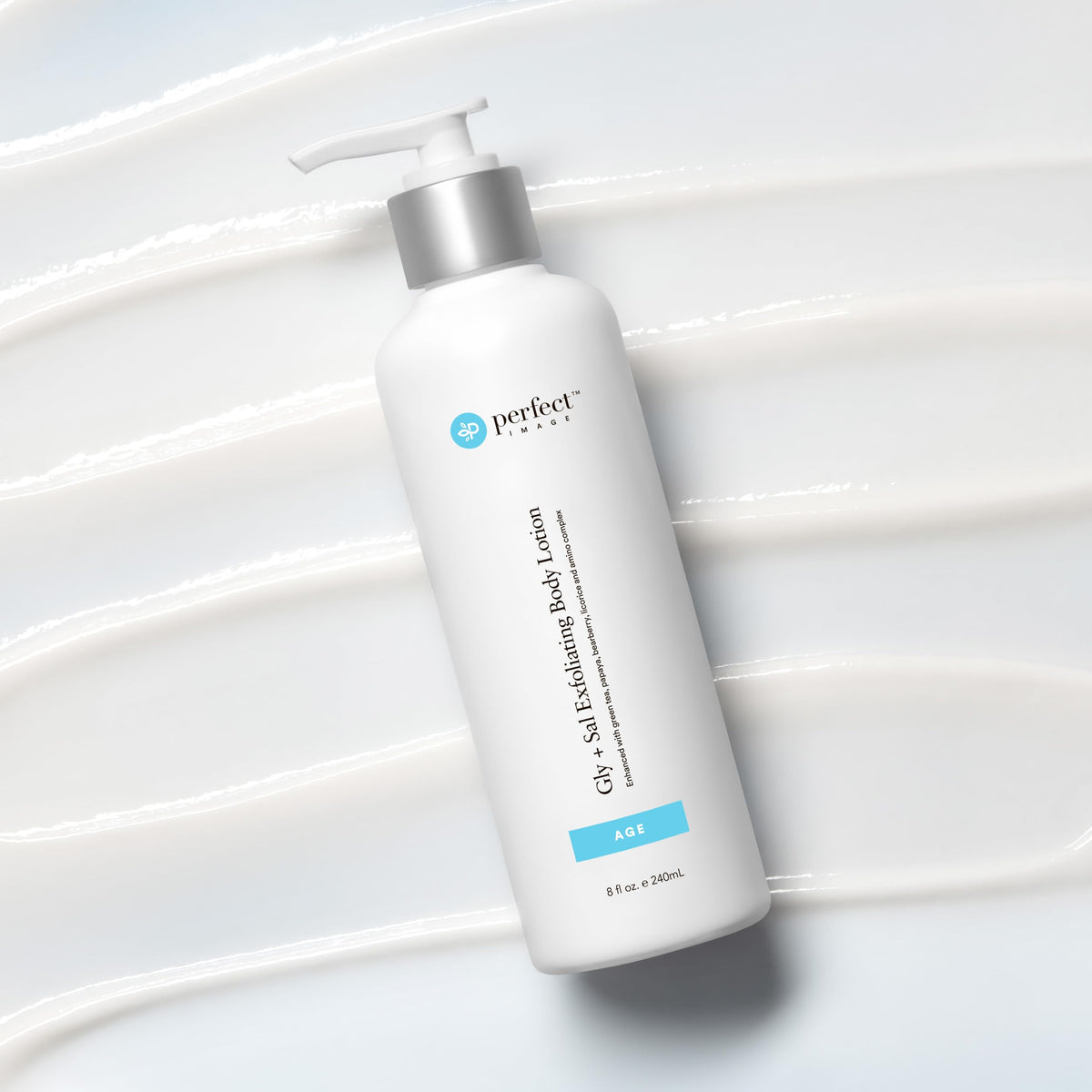 Perfect Image close-up ingredient label highlighting acids and botanical extracts benefit