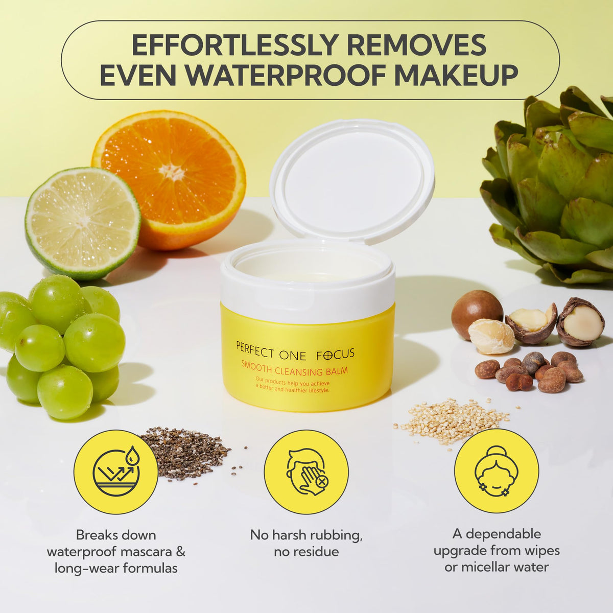 PERFECT ONE FOCUS balm scooped on fingers demonstrating easy application
