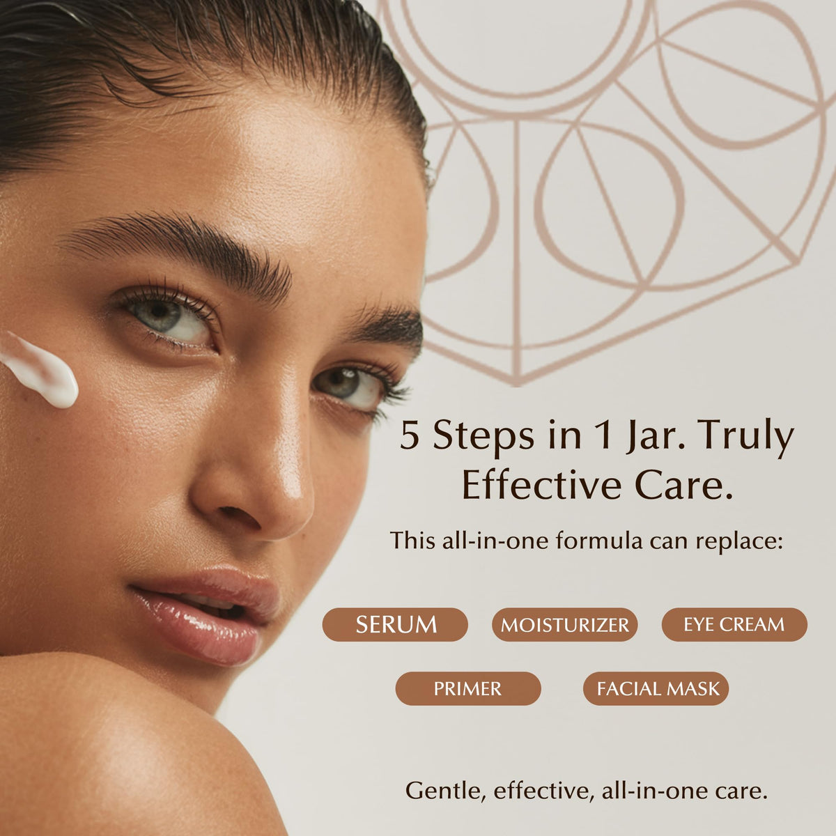 PERFECT ONE on a bathroom shelf in a minimalist routine promoting simple anti-aging care