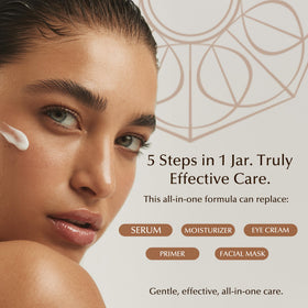 PERFECT ONE on a bathroom shelf in a minimalist routine promoting simple anti-aging care