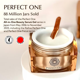 PERFECT ONE beside a coin or tube to show 50g size for travel-friendly convenience