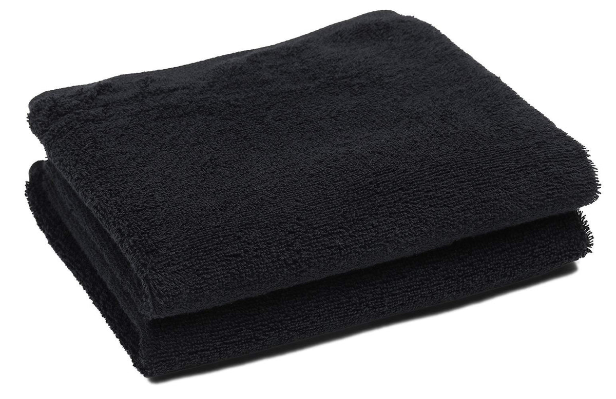 PERFEHAIR front view of 2-pack black salon towels showing packaging and size advantage