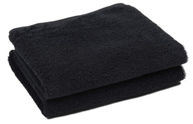 PERFEHAIR front view of 2-pack black salon towels showing packaging and size advantage