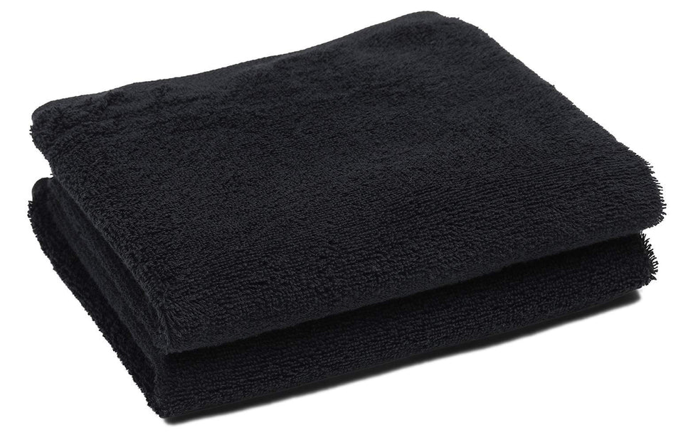 PERFEHAIR front view of 2-pack black salon towels showing packaging and size advantage