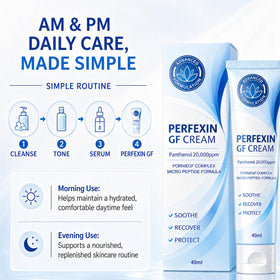 Applying Perfexin cream to face and neck for hydrated, softened skin benefit