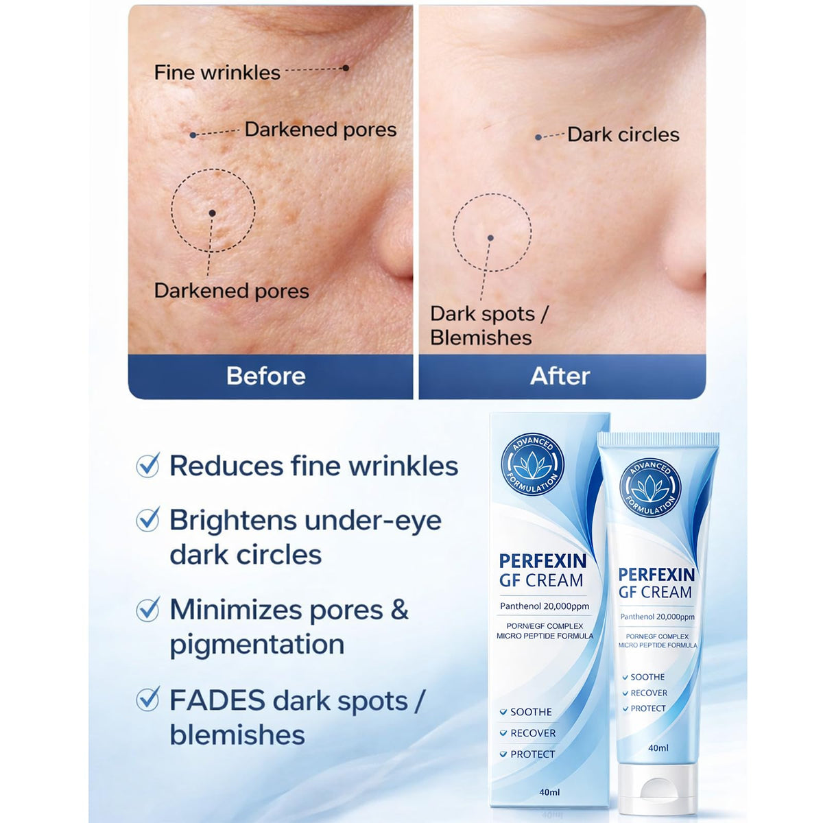 Perfexin cream swirl close-up highlighting smooth texture and quick absorption benefit
