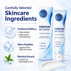 Perfexin tube with cap open and cream on fingertip for easy spread benefit