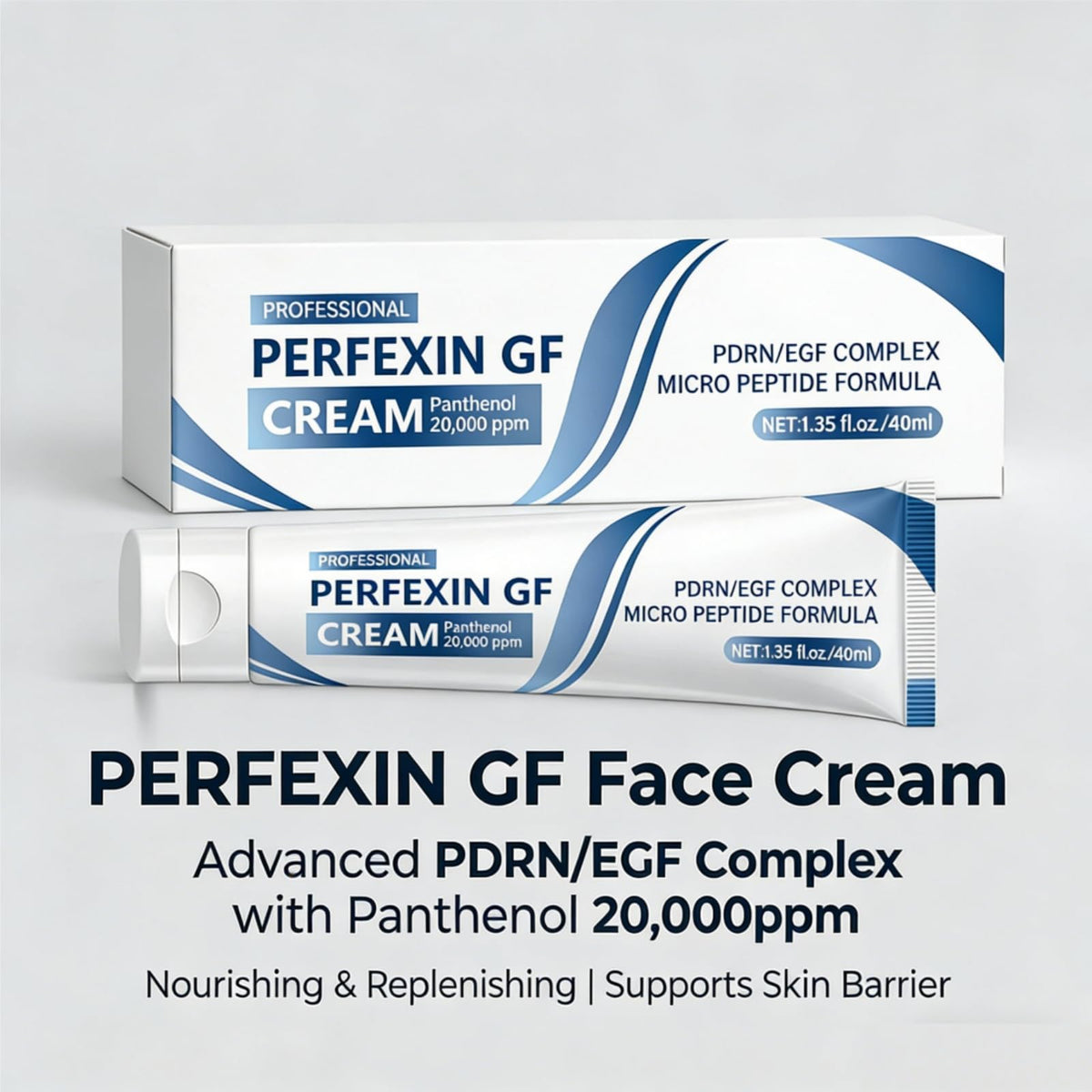 Perfexin GF cream texture close-up showing smooth, fast-absorbing formula