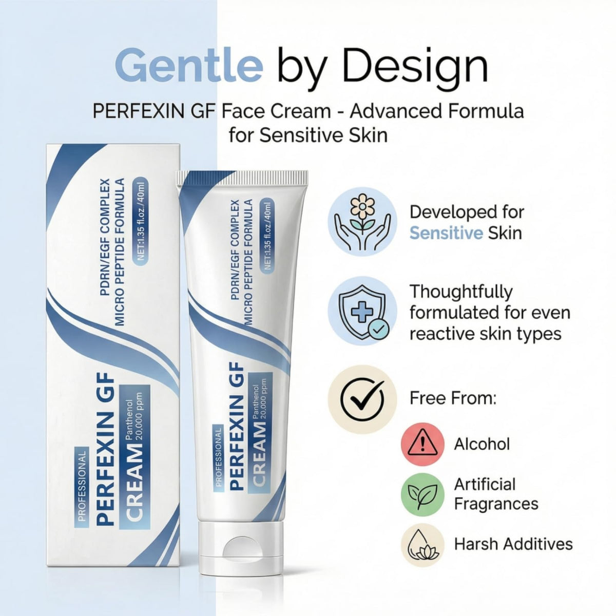 Perfexin GF ingredients label close-up showing panthenol emphasis
