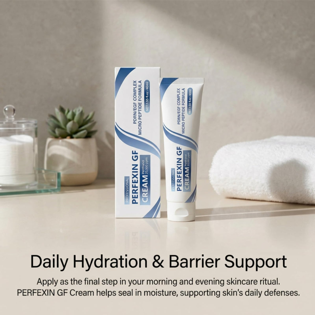 Perfexin GF on bathroom vanity in lifestyle setting for daily routine