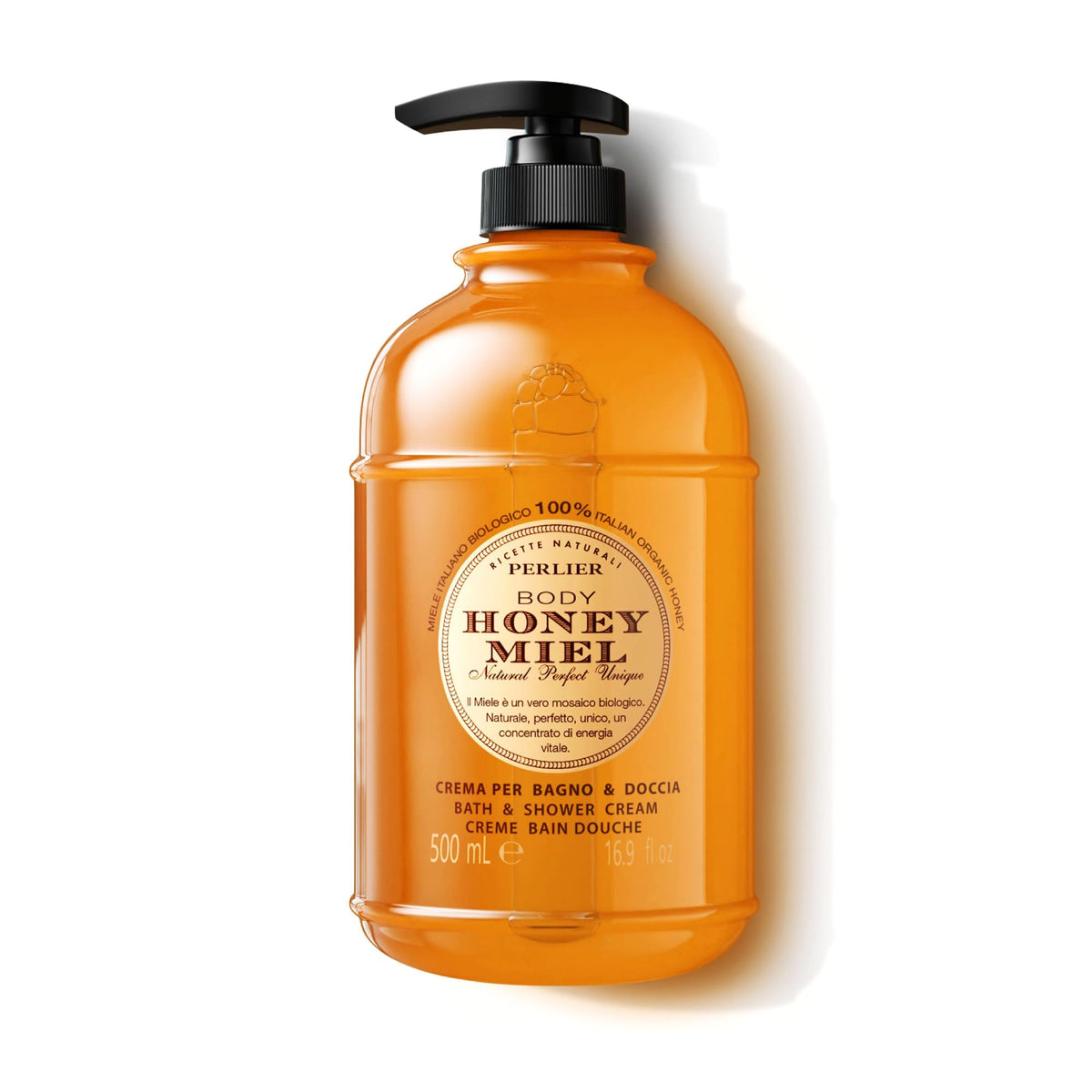 Perlier front bottle view showing label and elegant packaging for luxurious cleansing