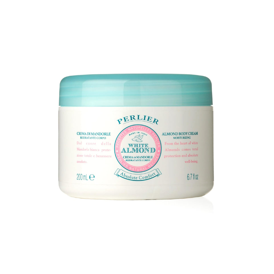 Perlier white almond front jar showing label and 6.7 oz size benefit: recognizable packaging