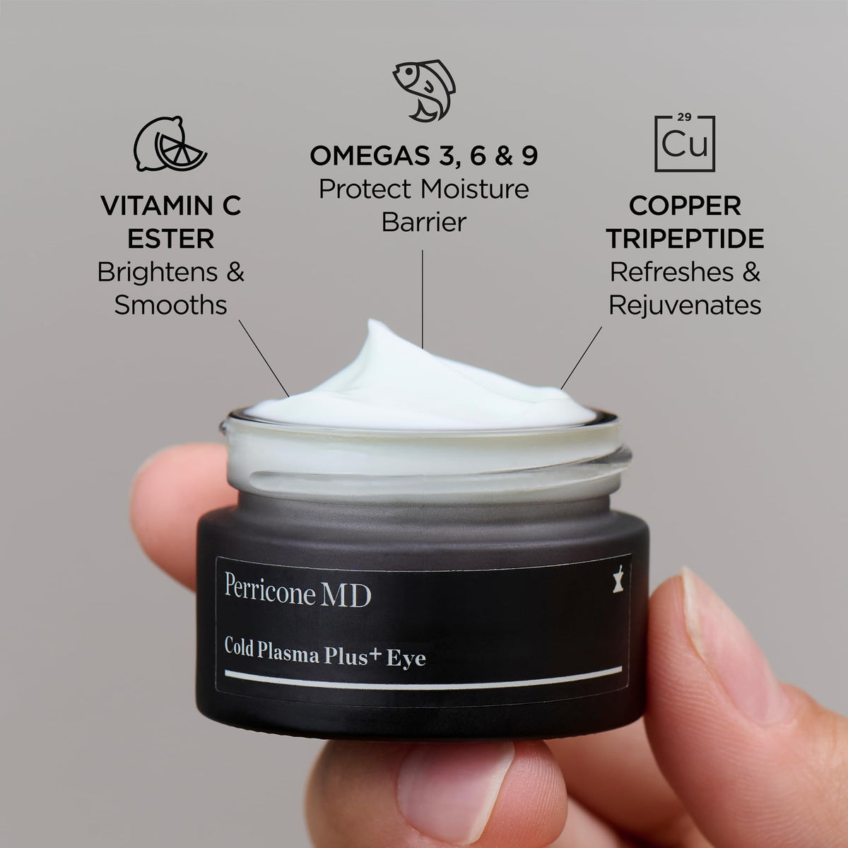 Perricone MD ingredients panel close-up highlighting peptides and vitamin C benefits
