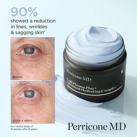 Perricone MD jar open with visible cream illustrating easy scoop and smooth finish