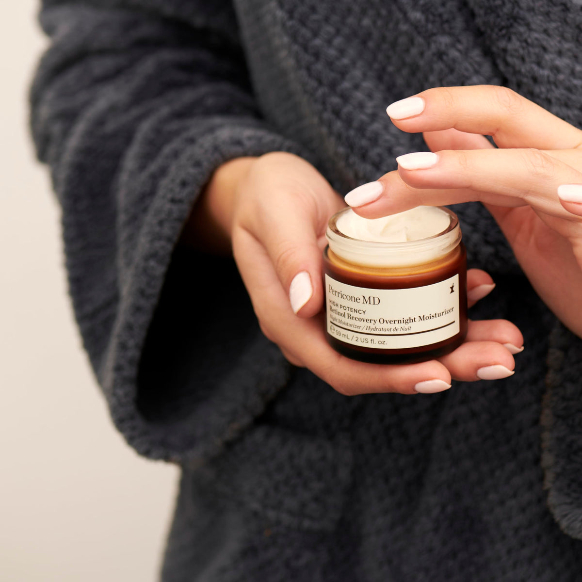 Perricone MD in bathroom setting showing nightly routine and visible skin renewal benefit
