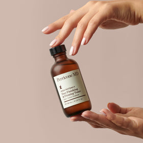 Perricone MD on vanity with rosewater accent conveying refreshed, radiant skin