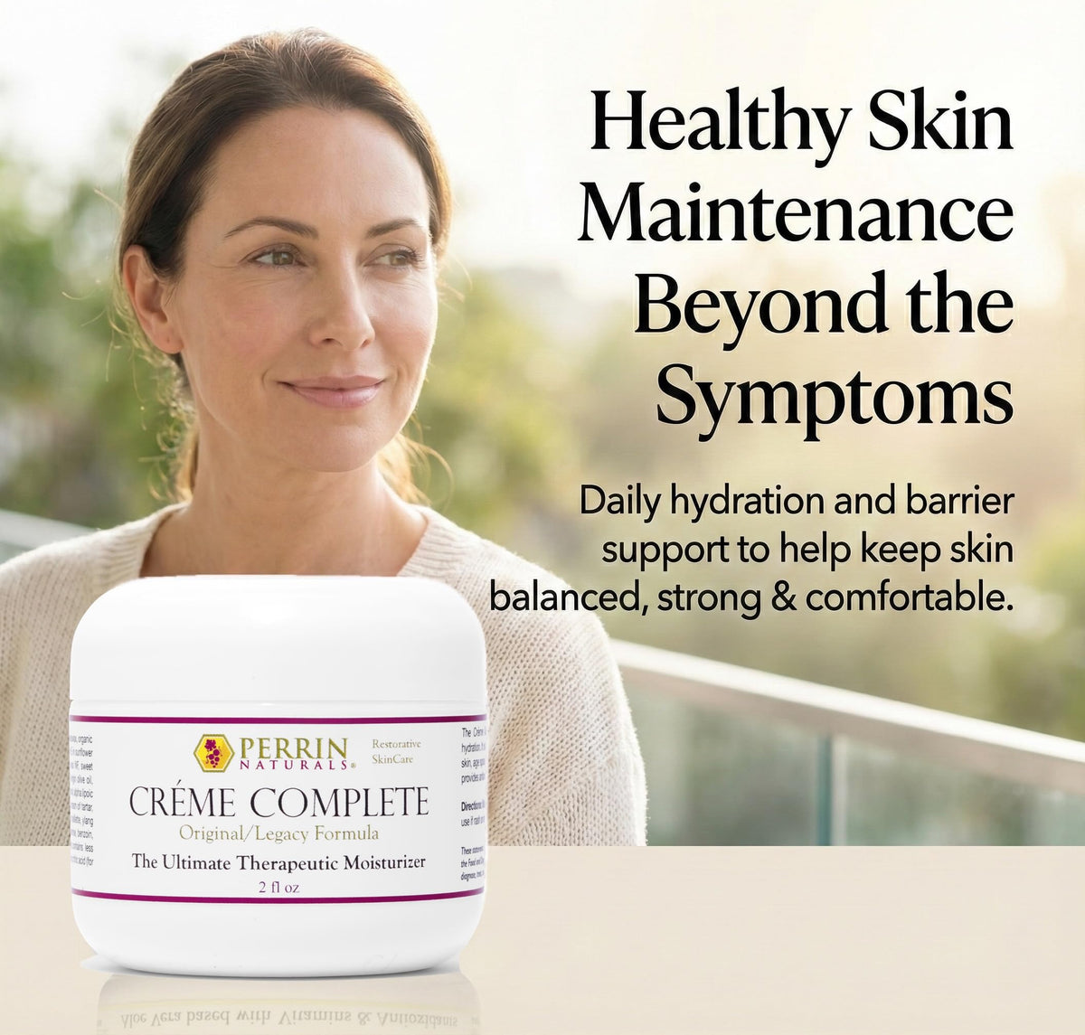 Perrin Naturals cream on fingertip demonstrating easy application and hydration