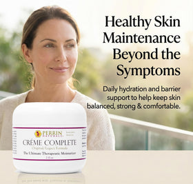 Perrin Naturals cream on fingertip demonstrating easy application and hydration