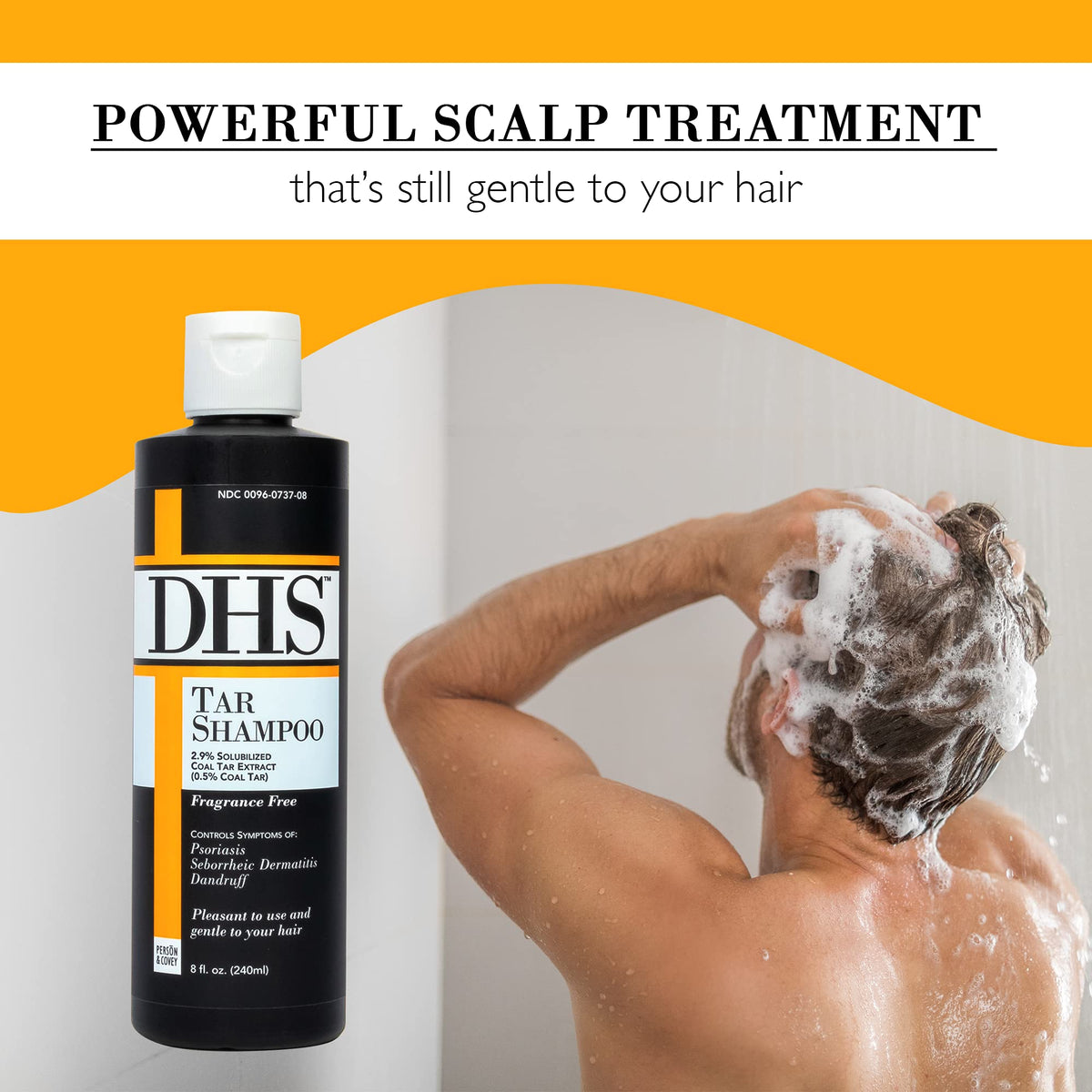 Person & Covey DHS Tar Shampoo texture being poured demonstrating lather