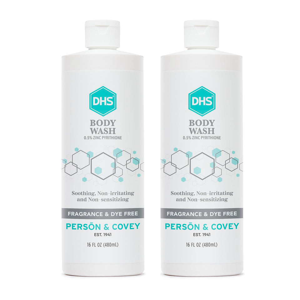 Person & Covey front packaging showing two 16 oz bottles for gentle daily cleansing