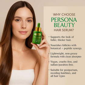 Persona Beauty serum on bathroom shelf conveying everyday self-care routine