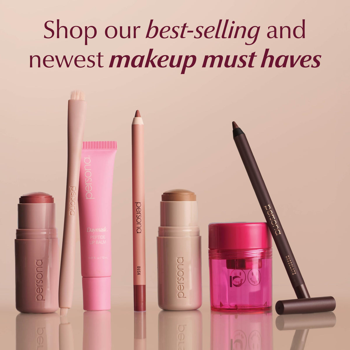 PERSONA product label and ingredient list close-up emphasizing vegan, paraben-free formula
