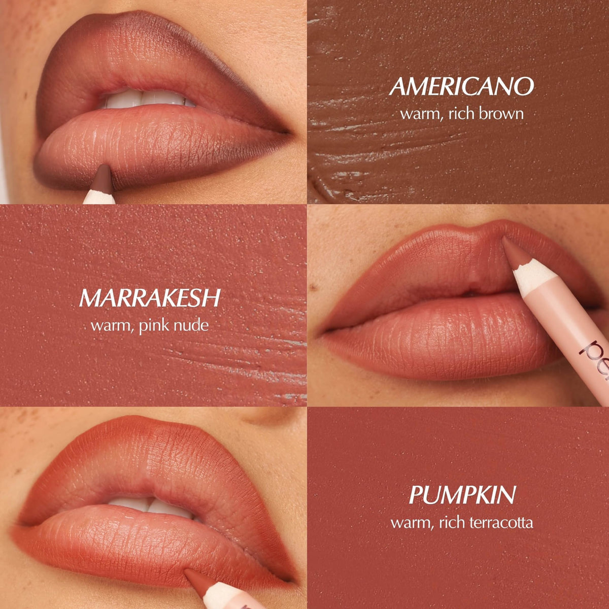 PERSONA mauve lip liner packaging label showing vegan and made in USA benefits