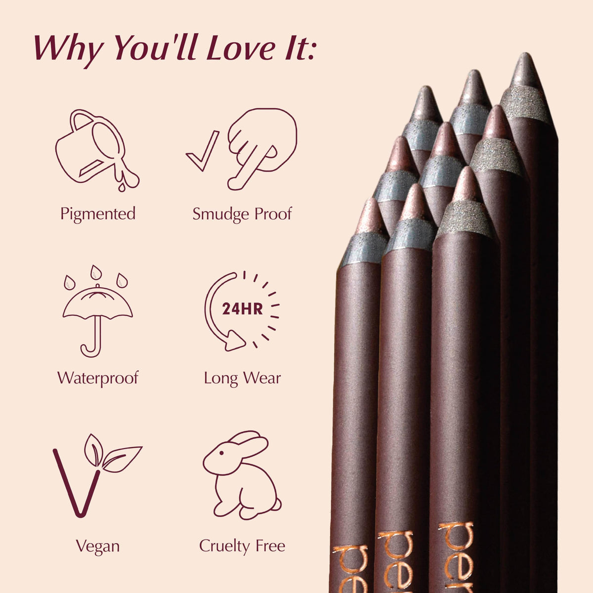 PERSONA pencil used on waterline demonstrating gentle application and lasting hold