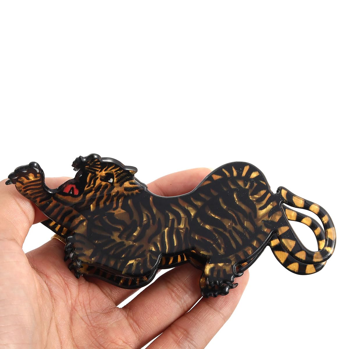 PERSONFUN tiger clip worn in hair demonstrating comfortable hold and style