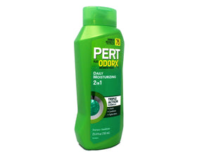 Pert bottle in shower with lathered hair demonstrating quick cleansing benefit
