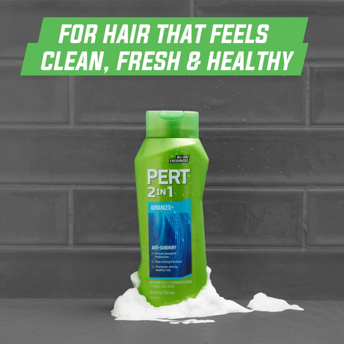 Pert bottle close-up highlighting pump cap and ingredient panel for quick product information