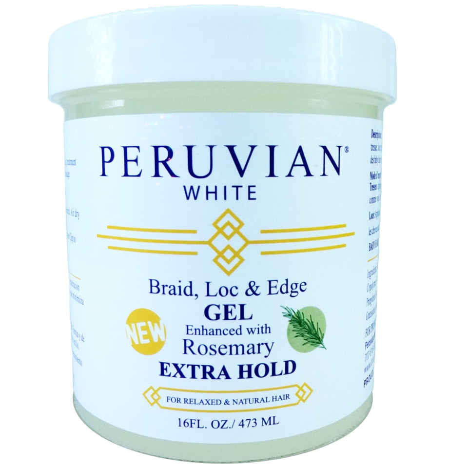Peruvian white front label showing 16 oz tub and rosemary scent benefit