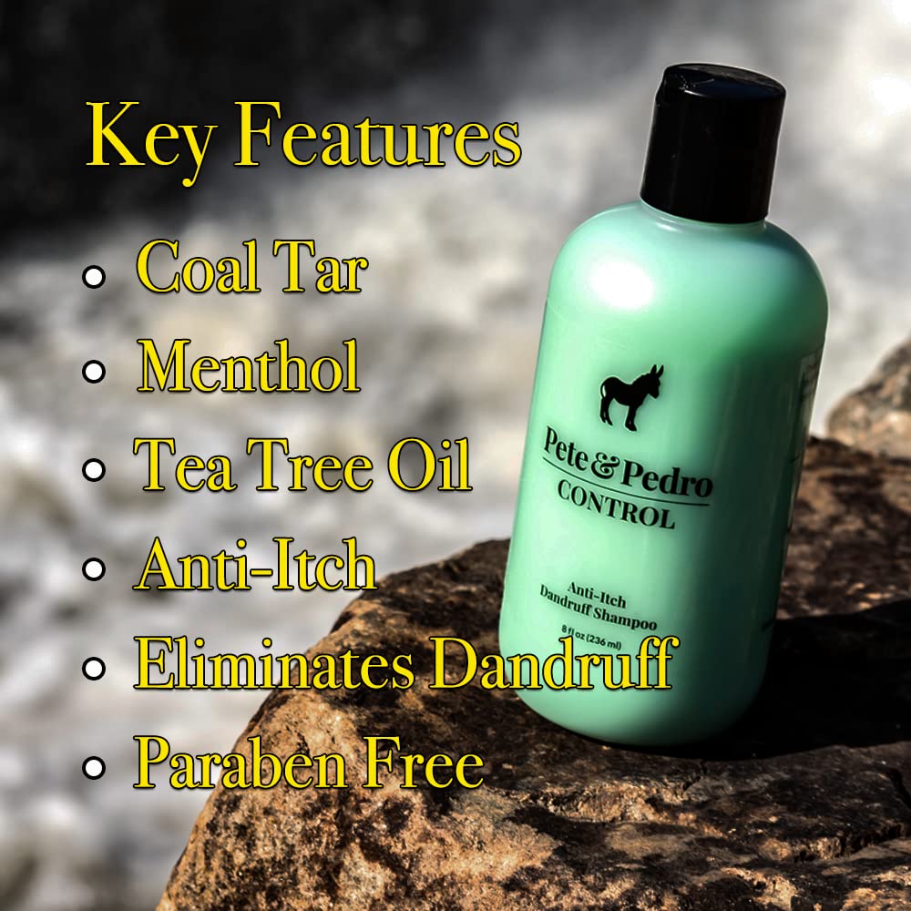 Pete & Pedro Control shampoo label detail highlighting medicated formula