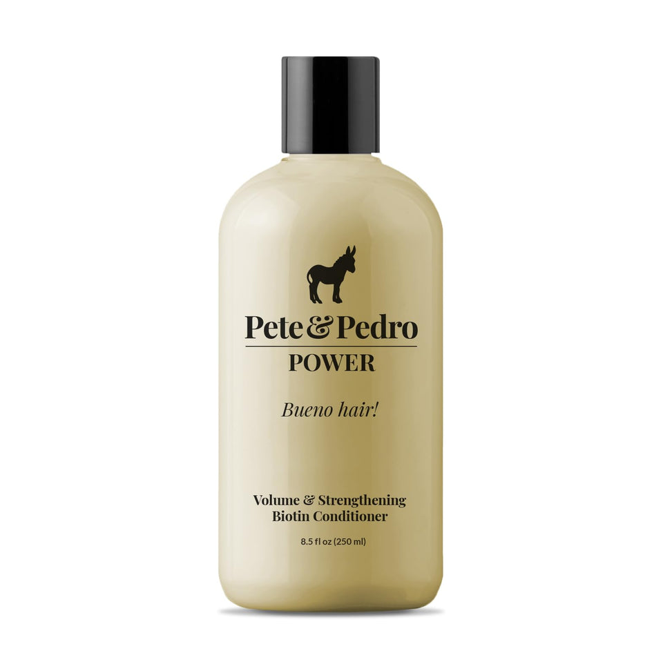 Pete & Pedro bottle front view showing label and volume benefits