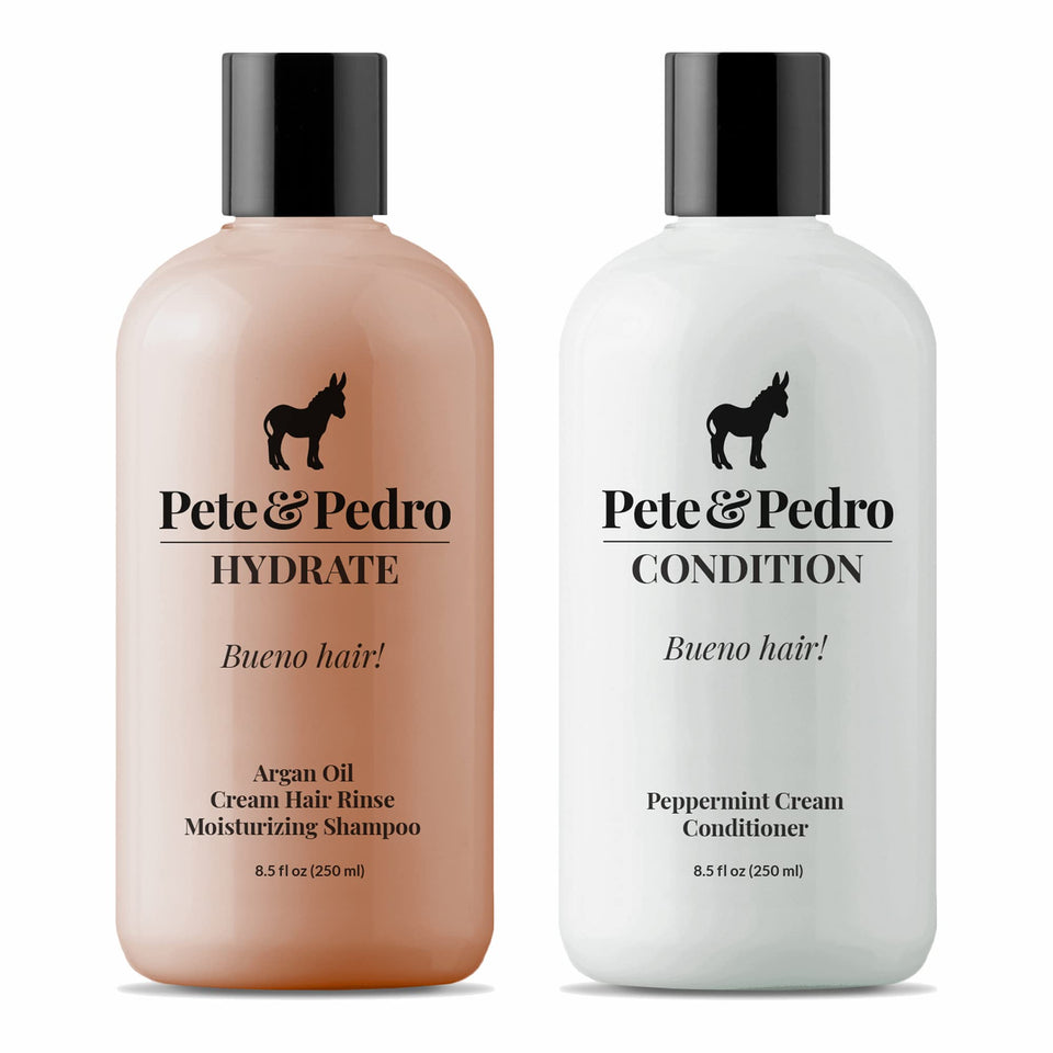 Pete & Pedro front packaging showing both 8.5 oz bottles and benefits
